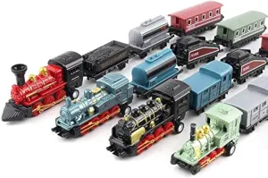 Exasinine 4 Sets Steam Train Model Set With Pull-Back Die-Cast Metal Locomotive for Display or Play - Ideal Home Decor and Gift for Enthusiasts, Collectors, Boys and Girls