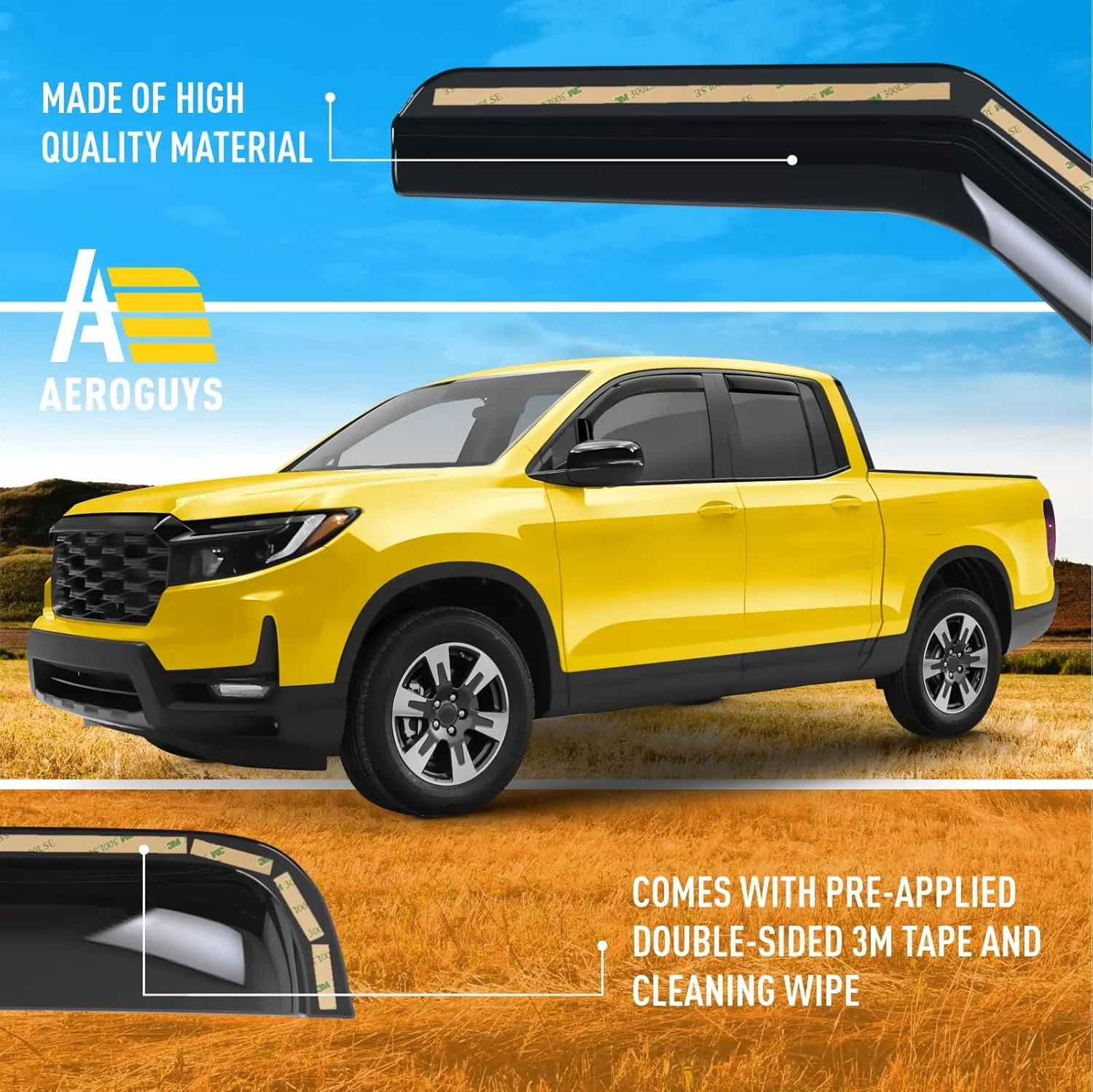 Extra Durable Window Deflectors in-Channel Window Visors Rain Guards Fit for Honda Ridgeline 2017-2025, Sun Visors, Wind Vent for Shades, Exterior Car Accessories - 4pcs. AG0725