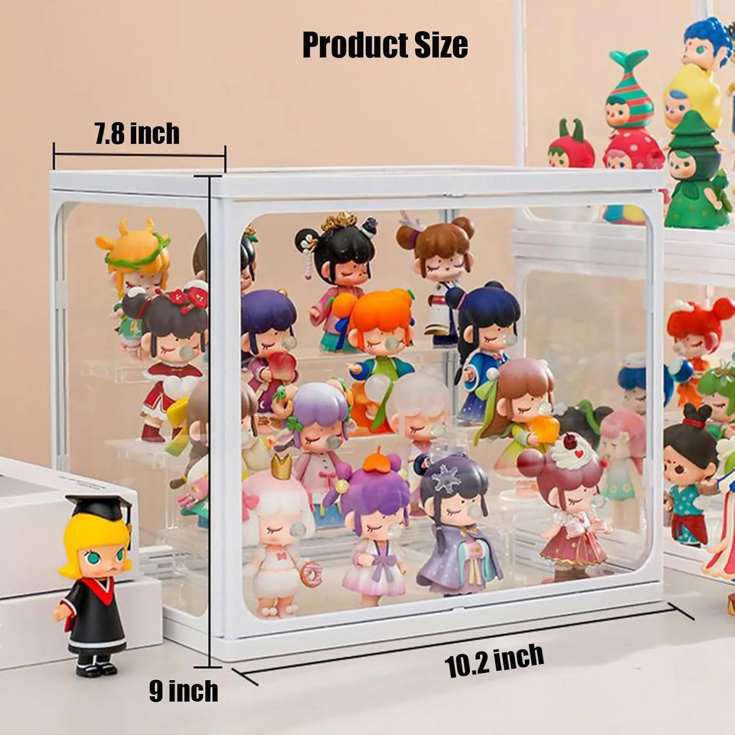 Extra Large Glass Display Case for Figures with Light 3 Tier Clear Display Stand for Collectibles Stackable Assemble Display Box for Action Figures Dustproof Clear Storage Box Showcase for Pop Mart