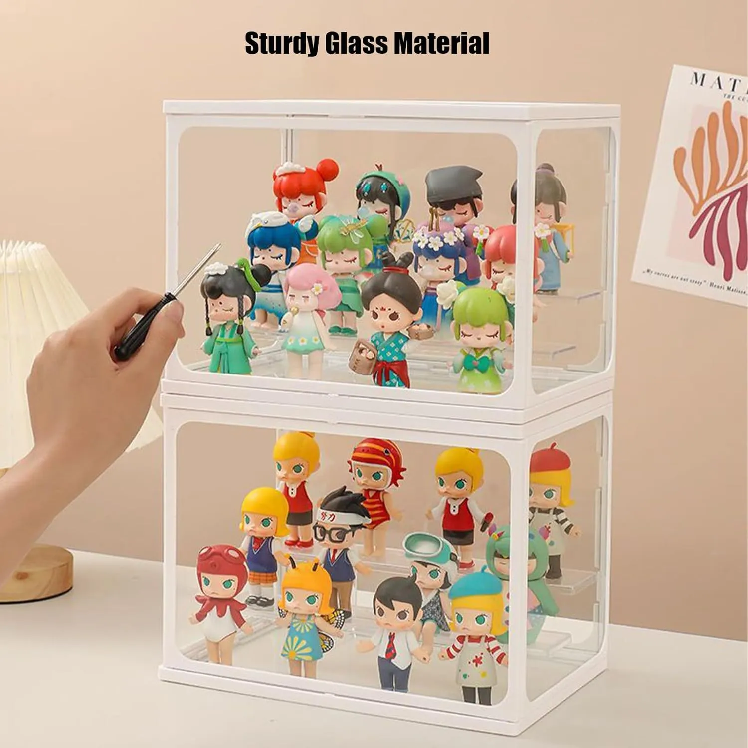 Extra Large Glass Display Case for Figures with Light 3 Tier Clear Display Stand for Collectibles Stackable Assemble Display Box for Action Figures Dustproof Clear Storage Box Showcase for Pop Mart