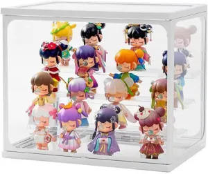 Extra Large Glass Display Case for Figures with Light 3 Tier Clear Display Stand for Collectibles Stackable Assemble Display Box for Action Figures Dustproof Clear Storage Box Showcase for Pop Mart