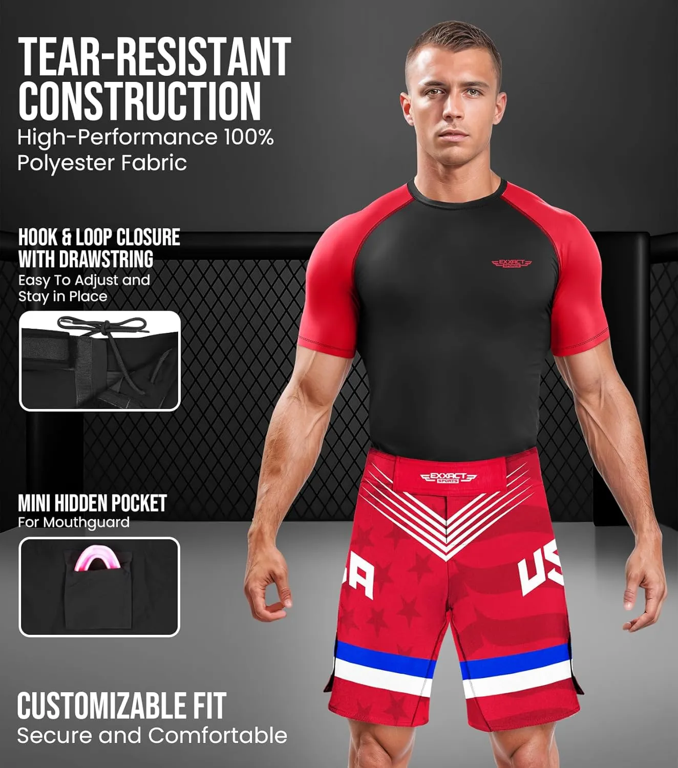 Exxact Sports Pro MMA Shorts, No-Gi BJJ Jiu Jitsu Shorts for Men, Boxing, UFC, Cross Training, Kickboxing & Grappling Shorts.