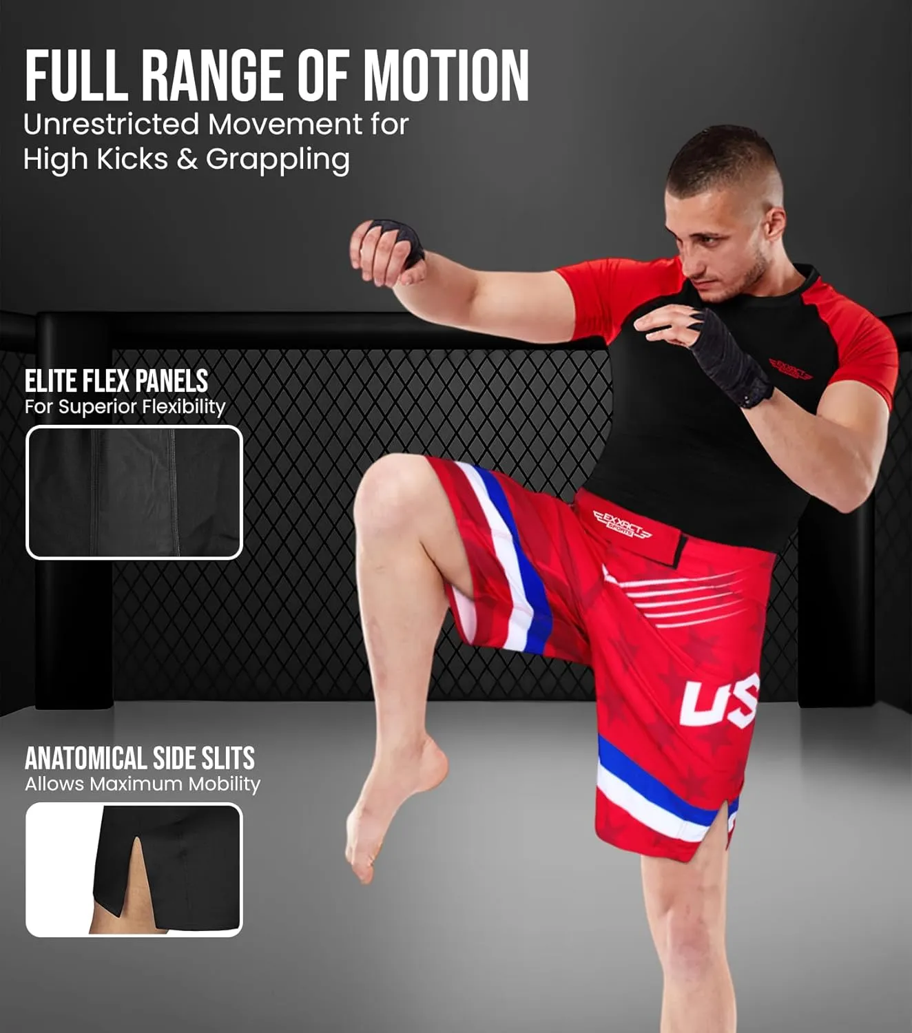 Exxact Sports Pro MMA Shorts, No-Gi BJJ Jiu Jitsu Shorts for Men, Boxing, UFC, Cross Training, Kickboxing & Grappling Shorts.