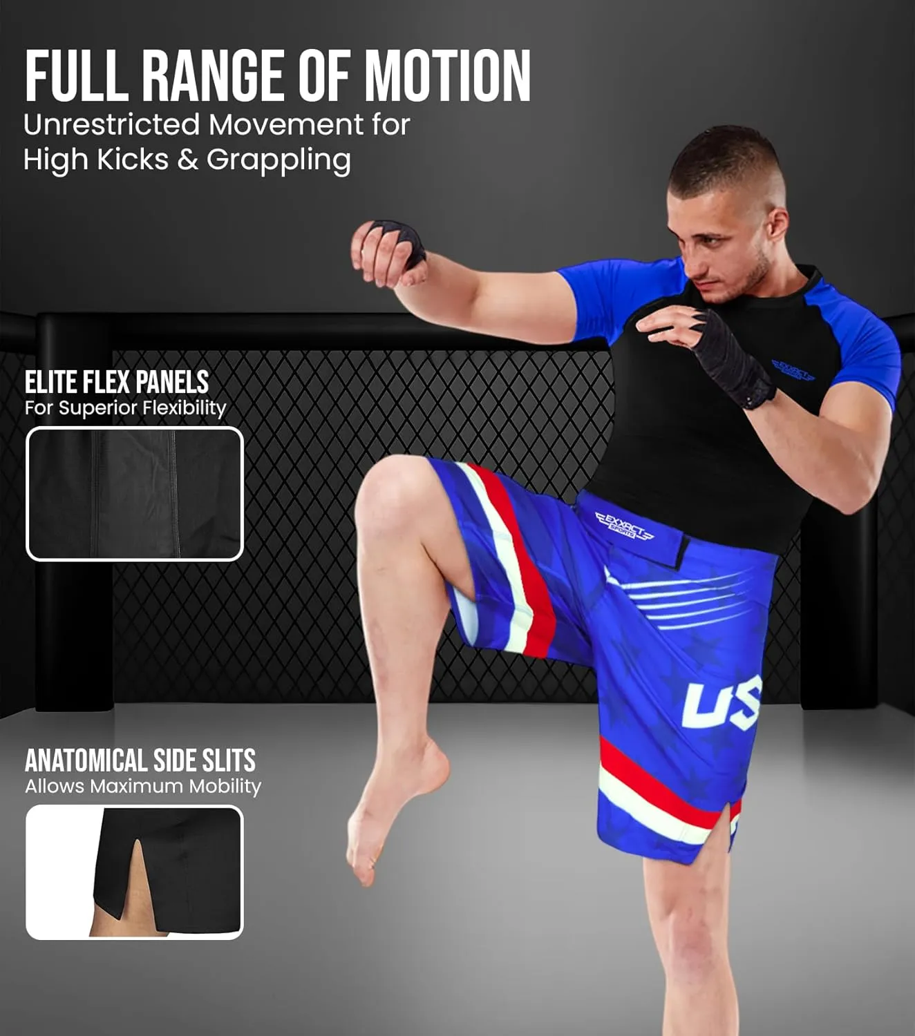 Exxact Sports Pro MMA Shorts, No-Gi BJJ Jiu Jitsu Shorts for Men, Boxing, UFC, Cross Training, Kickboxing & Grappling Shorts.