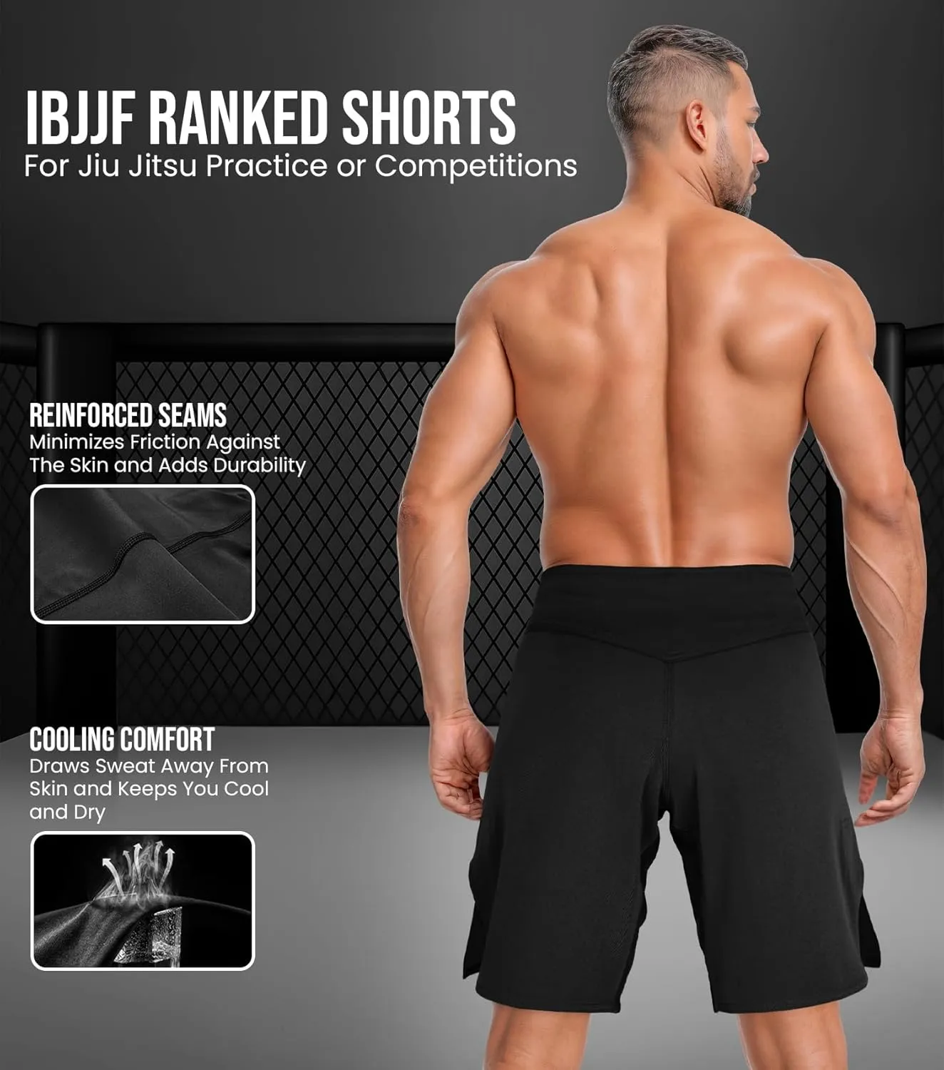 Exxact Sports Pro MMA Shorts, No-Gi BJJ Jiu Jitsu Shorts for Men, Boxing, UFC, Cross Training, Kickboxing & Grappling Shorts.