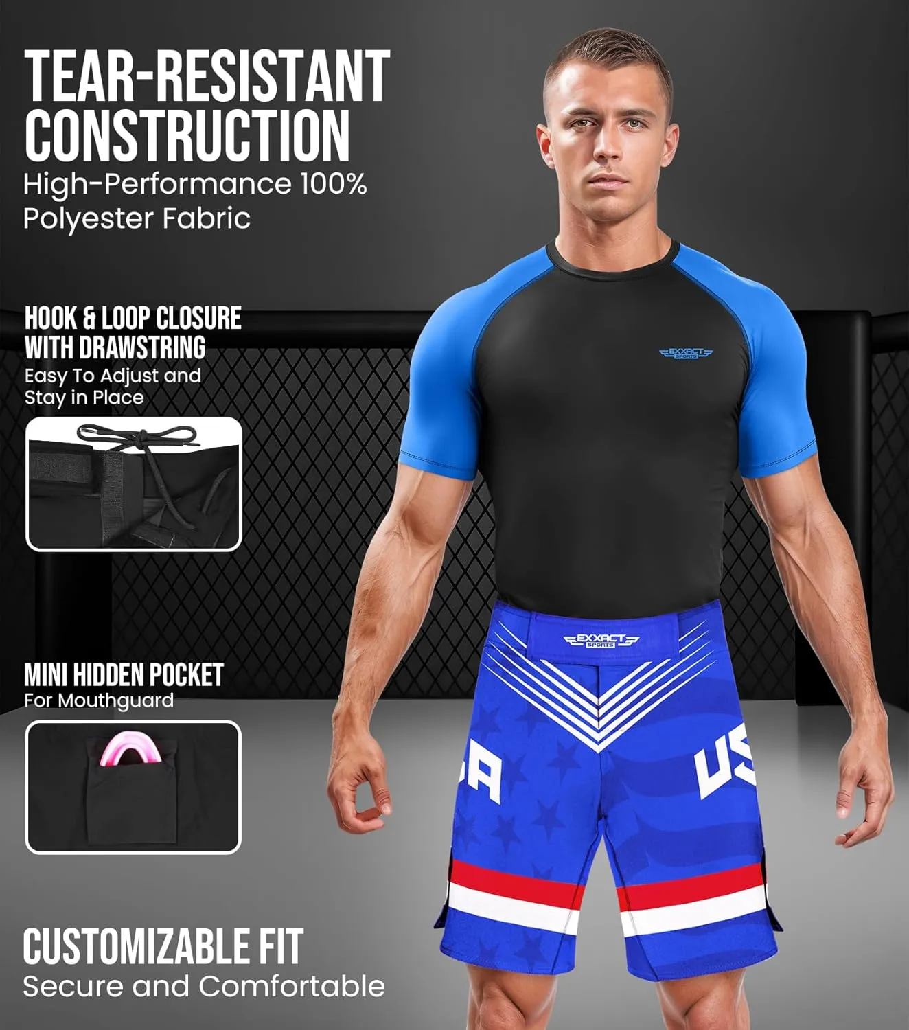 Exxact Sports Pro MMA Shorts, No-Gi BJJ Jiu Jitsu Shorts for Men, Boxing, UFC, Cross Training, Kickboxing & Grappling Shorts.