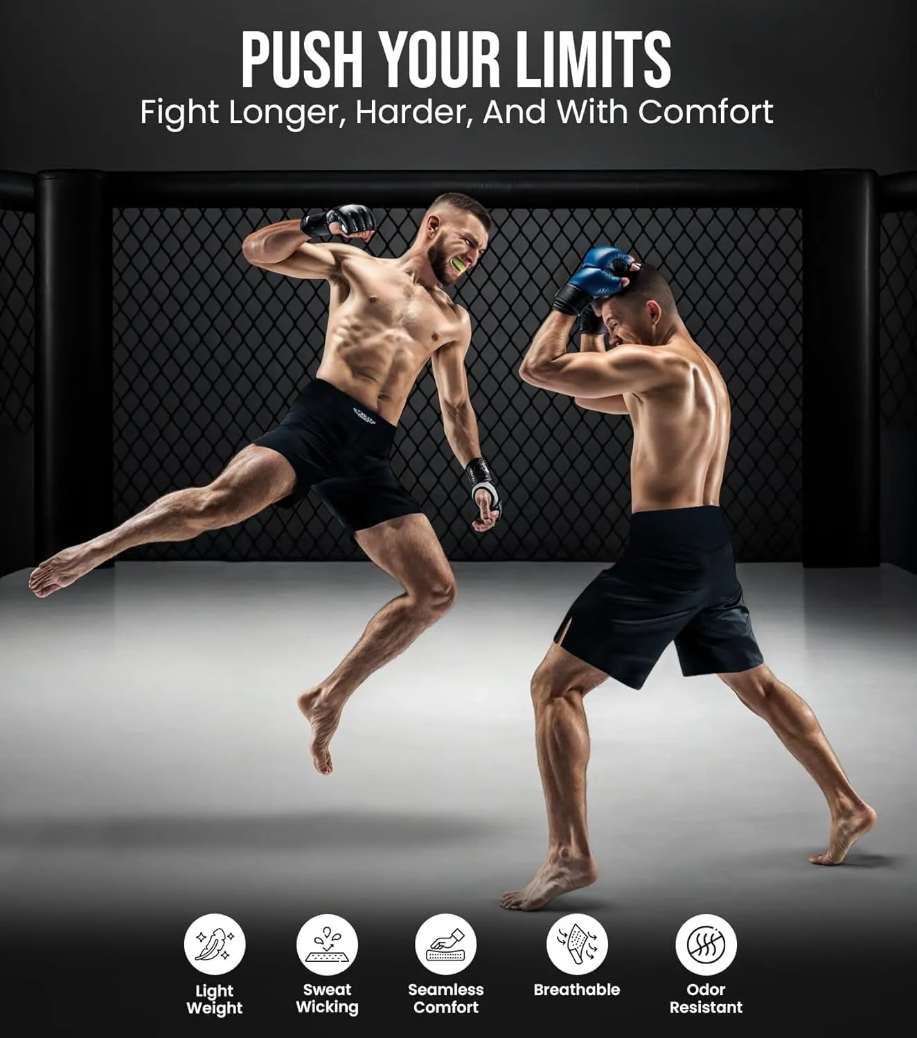 Exxact Sports Pro MMA Shorts, No-Gi BJJ Jiu Jitsu Shorts for Men, Boxing, UFC, Cross Training, Kickboxing & Grappling Shorts.