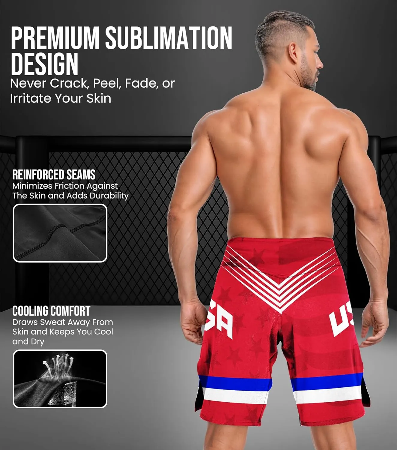 Exxact Sports Pro MMA Shorts, No-Gi BJJ Jiu Jitsu Shorts for Men, Boxing, UFC, Cross Training, Kickboxing & Grappling Shorts.