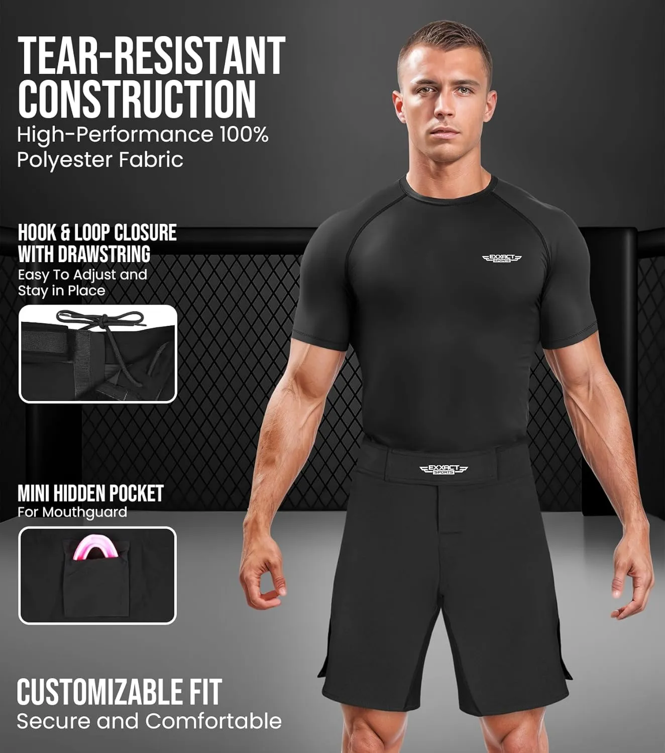 Exxact Sports Pro MMA Shorts, No-Gi BJJ Jiu Jitsu Shorts for Men, Boxing, UFC, Cross Training, Kickboxing & Grappling Shorts.