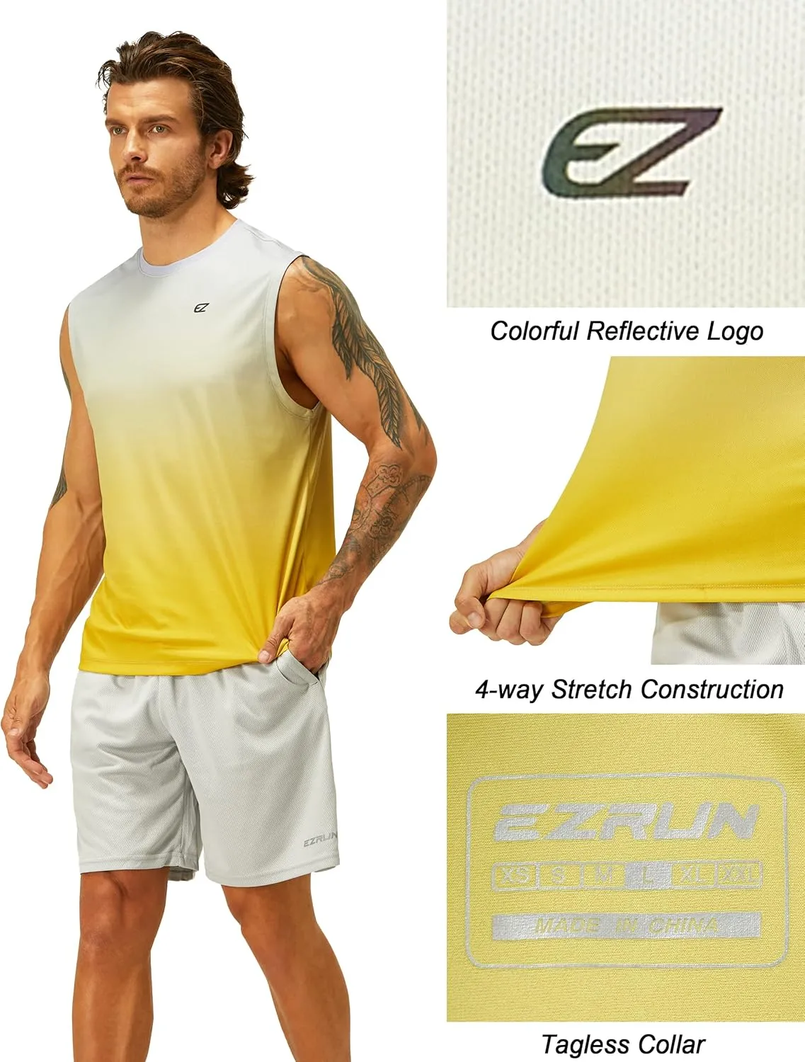 EZRUN Men's Workout Sleeveless Shirts Quick Dry Muscle Swim Shirt Gym Fitness Running Beach Tank Tops