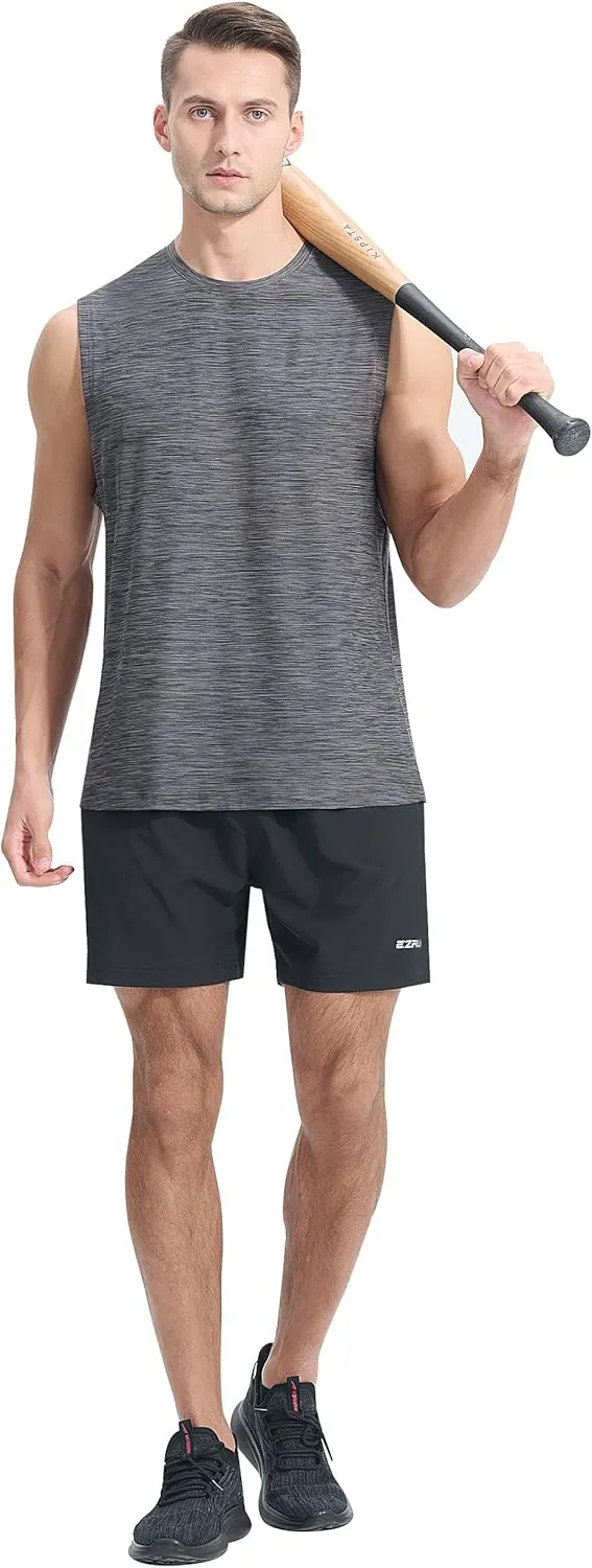 EZRUN Men's Workout Sleeveless Shirts Quick Dry Muscle Swim Shirt Gym Fitness Running Beach Tank Tops