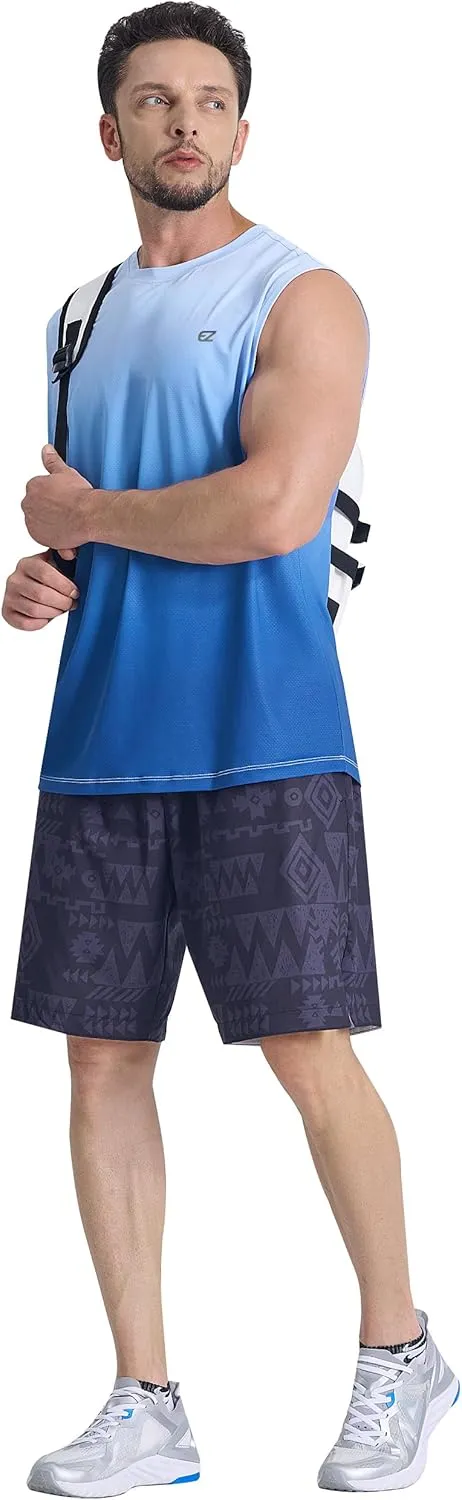 EZRUN Men's Workout Sleeveless Shirts Quick Dry Muscle Swim Shirt Gym Fitness Running Beach Tank Tops