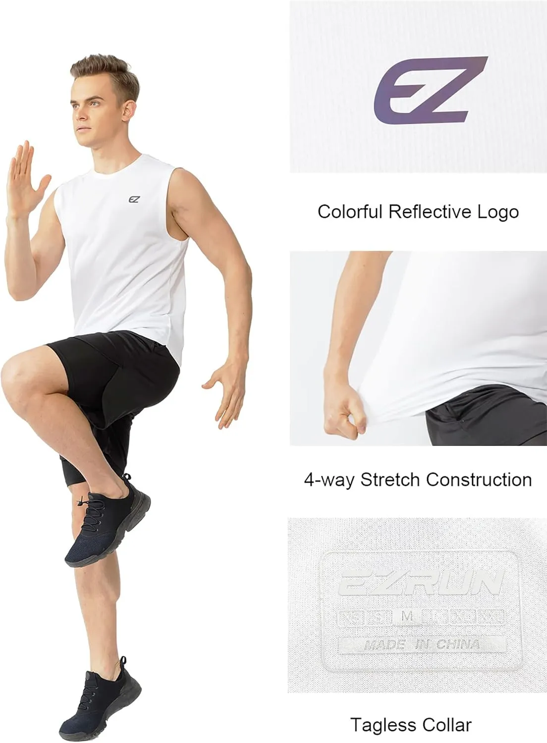 EZRUN Men's Workout Sleeveless Shirts Quick Dry Muscle Swim Shirt Gym Fitness Running Beach Tank Tops