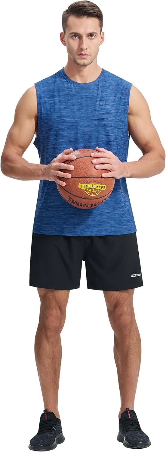 EZRUN Men's Workout Sleeveless Shirts Quick Dry Muscle Swim Shirt Gym Fitness Running Beach Tank Tops