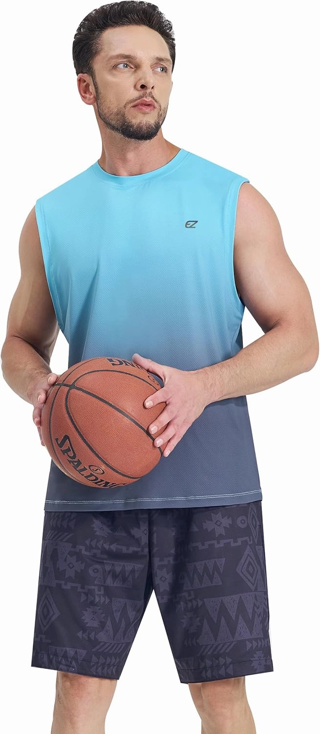EZRUN Men's Workout Sleeveless Shirts Quick Dry Muscle Swim Shirt Gym Fitness Running Beach Tank Tops