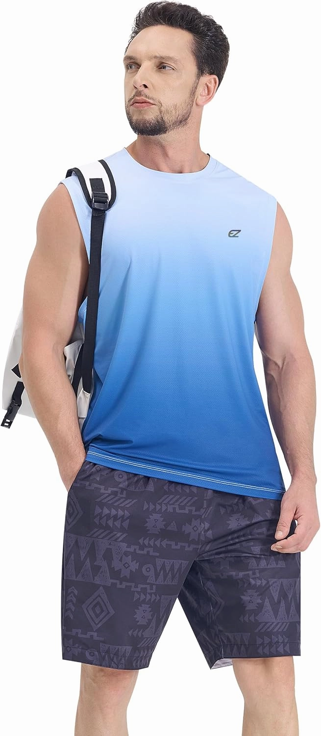 EZRUN Men's Workout Sleeveless Shirts Quick Dry Muscle Swim Shirt Gym Fitness Running Beach Tank Tops