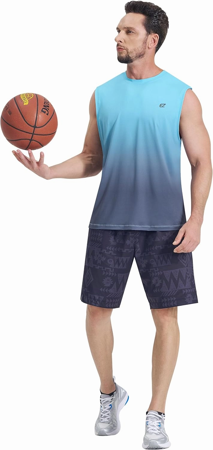 EZRUN Men's Workout Sleeveless Shirts Quick Dry Muscle Swim Shirt Gym Fitness Running Beach Tank Tops