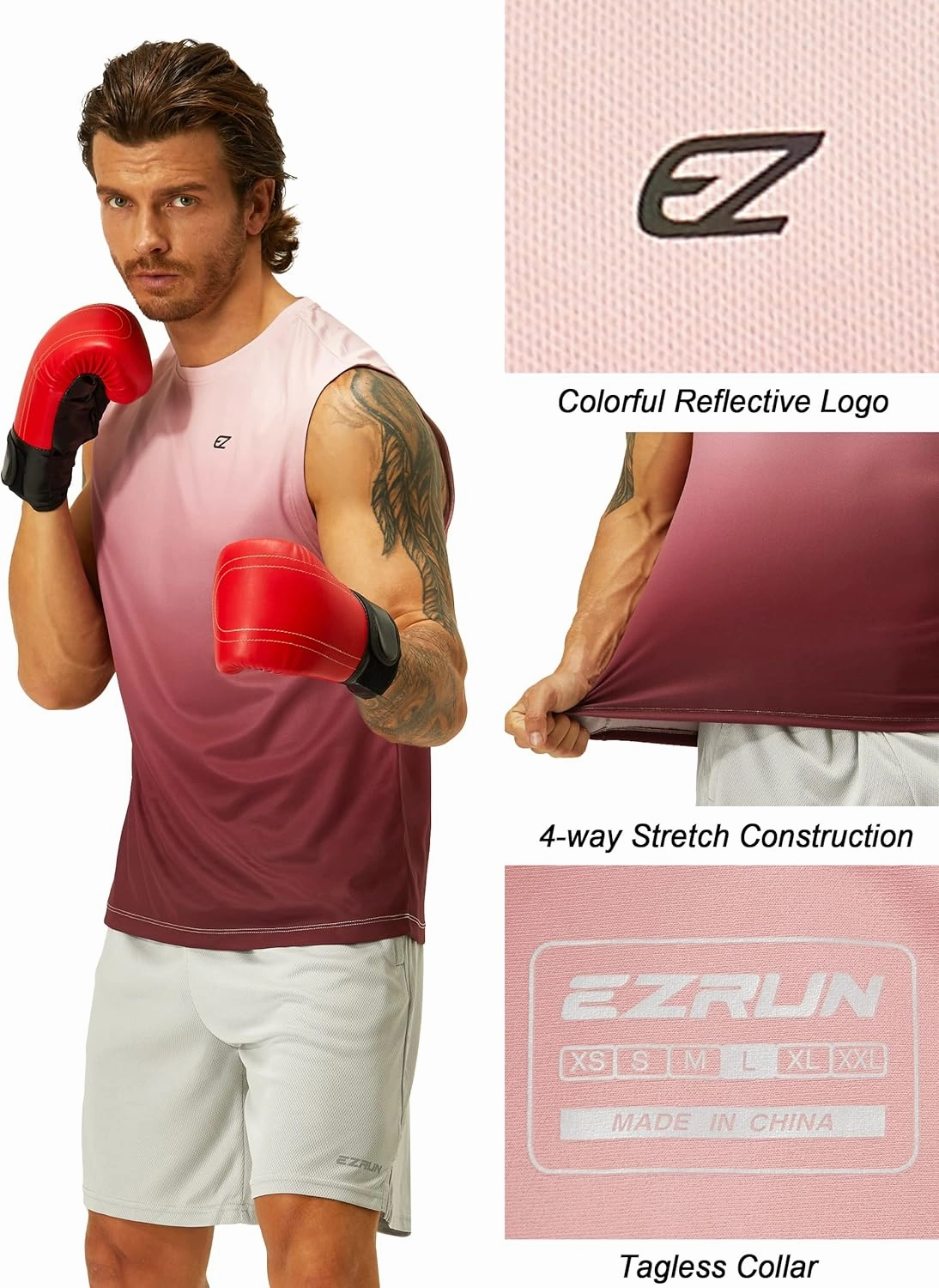 EZRUN Men's Workout Sleeveless Shirts Quick Dry Muscle Swim Shirt Gym Fitness Running Beach Tank Tops