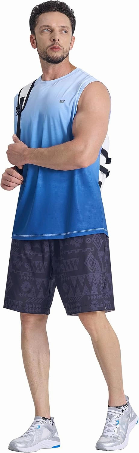 EZRUN Men's Workout Sleeveless Shirts Quick Dry Muscle Swim Shirt Gym Fitness Running Beach Tank Tops