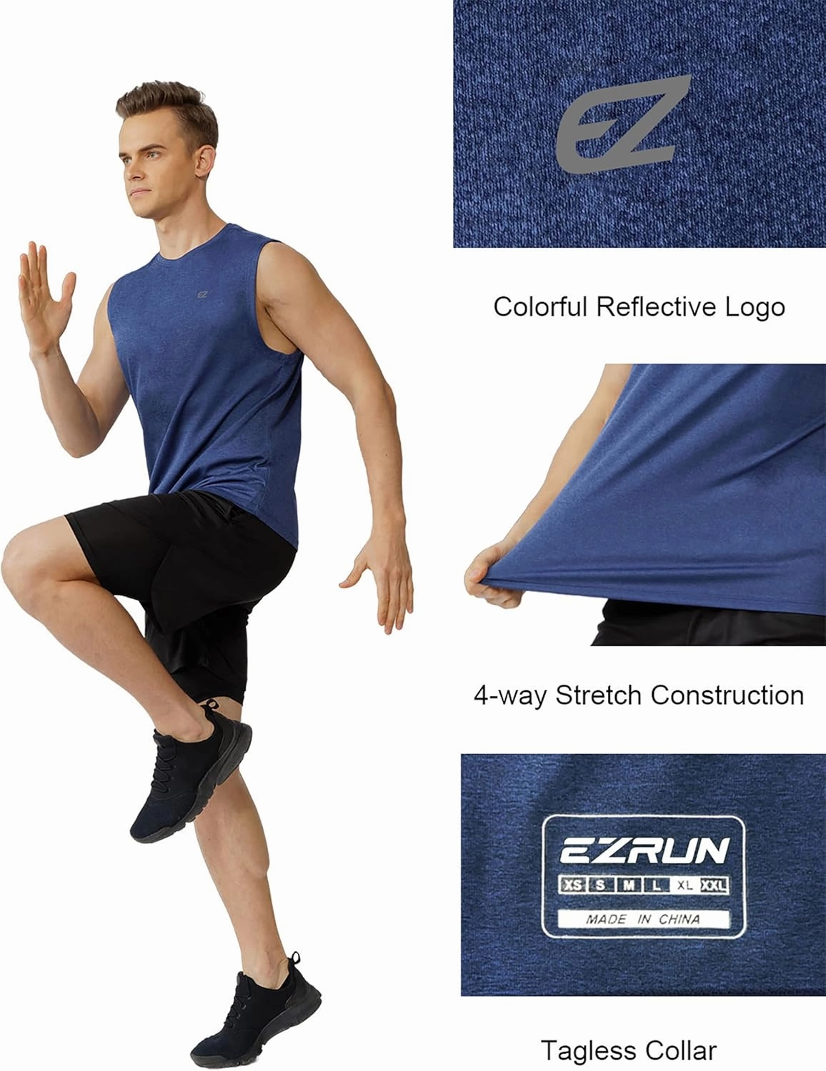 EZRUN Men's Workout Sleeveless Shirts Quick Dry Muscle Swim Shirt Gym Fitness Running Beach Tank Tops