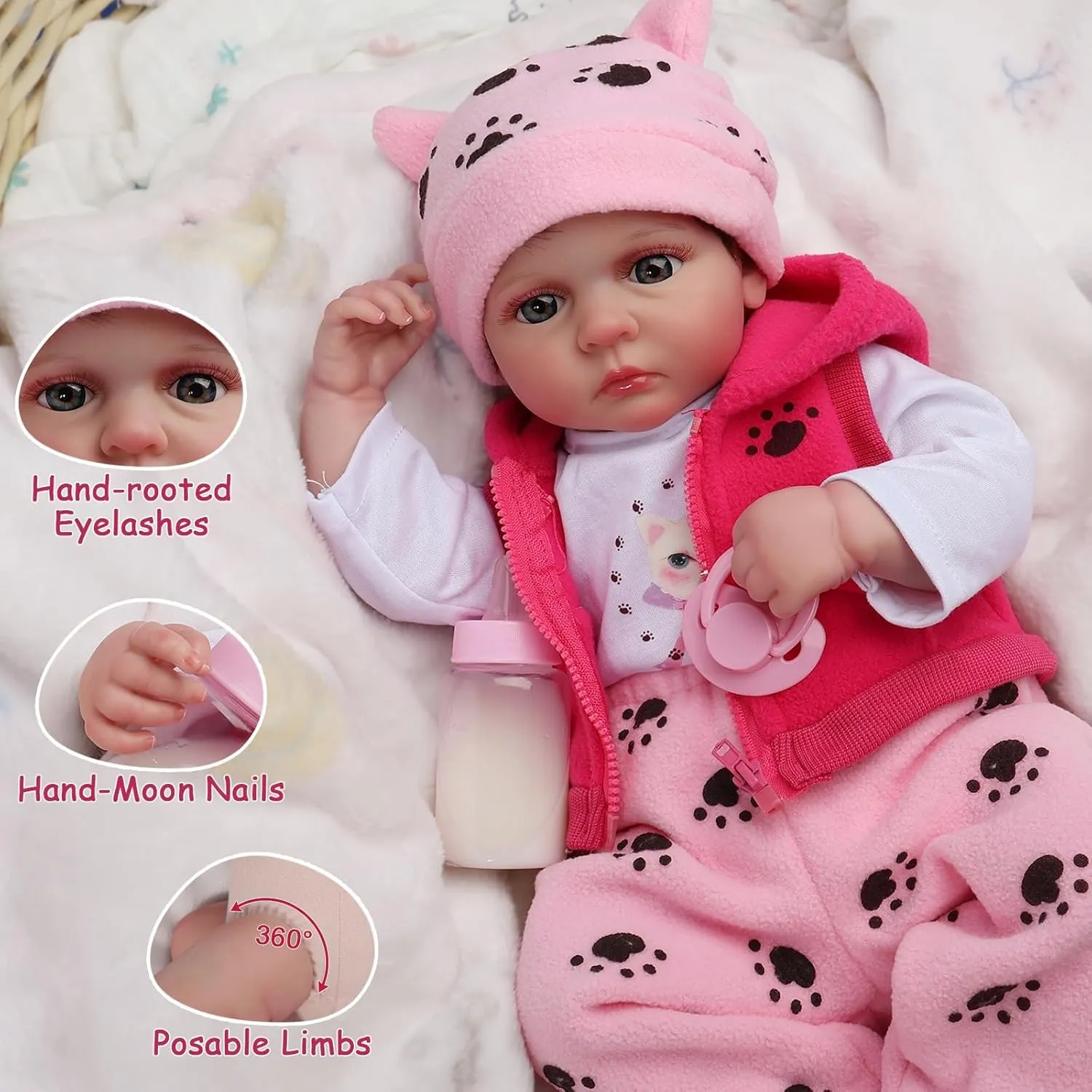 FANCCI Realistic Reborn Baby Dolls,18 Inch Lifelike Newborn Baby Doll Real Life Baby Dolls Soft Weighted Reborn Doll Christmas or Birthday Gift Toys for 3  Years (Girl/Cloth Body)