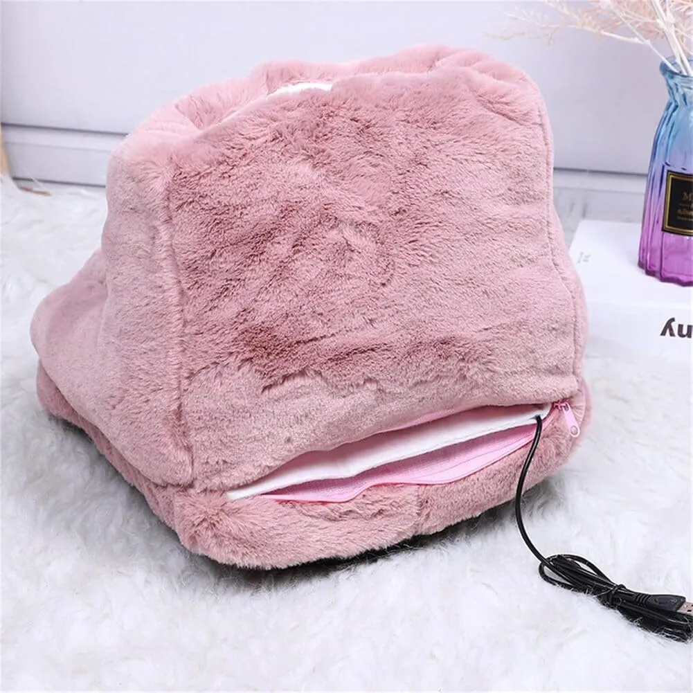 Feet Warmer for Car, Electric Heated Foot Warmers for Men Women, USB Rechargeable Soft Plush Heated Foot Warmer, Cozy Foot Heated Foot Pouch (Temperature Control Type-Gray)