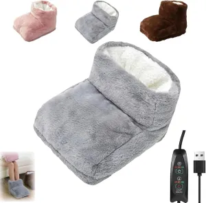 Feet Warmer for Car, Electric Heated Foot Warmers for Men Women, USB Rechargeable Soft Plush Heated Foot Warmer, Cozy Foot Heated Foot Pouch (Temperature Control Type-Gray)