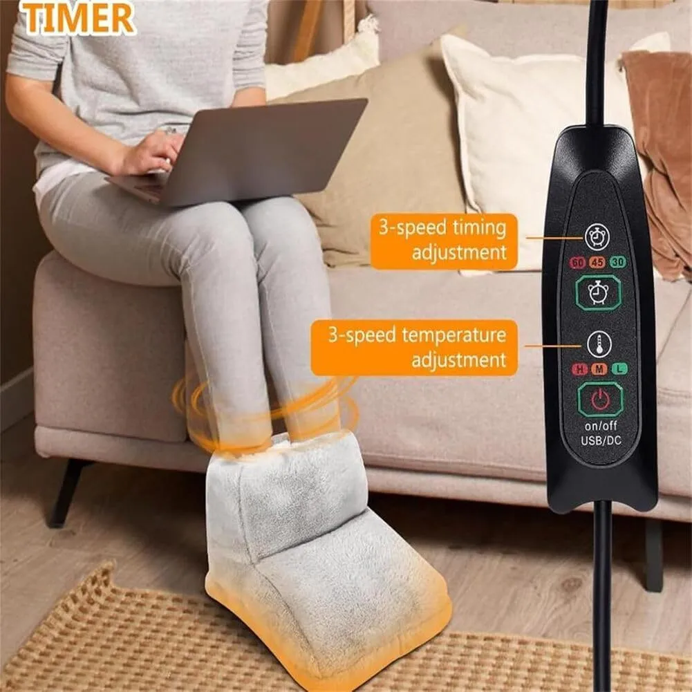 Feet Warmer for Car, Electric Heated Foot Warmers for Men Women, USB Rechargeable Soft Plush Heated Foot Warmer, Cozy Foot Heated Foot Pouch (Temperature Control Type-Gray)