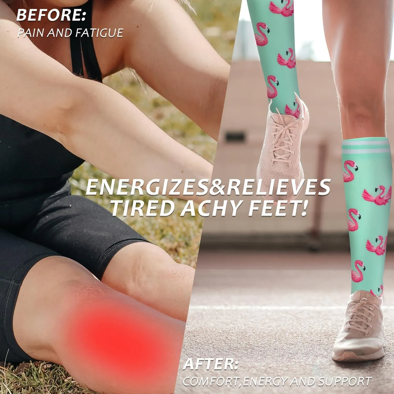 fenglaoda Compression Socks Women Men 4 Pairs, Knee High Support Socks for Running, Sports, Travel, Flight, Nurse