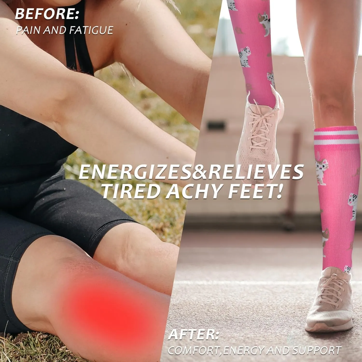 fenglaoda Compression Socks Women Men 6 Pairs, Knee High Best Support Circulation Socks for Running, Travel, Flight, Nurse