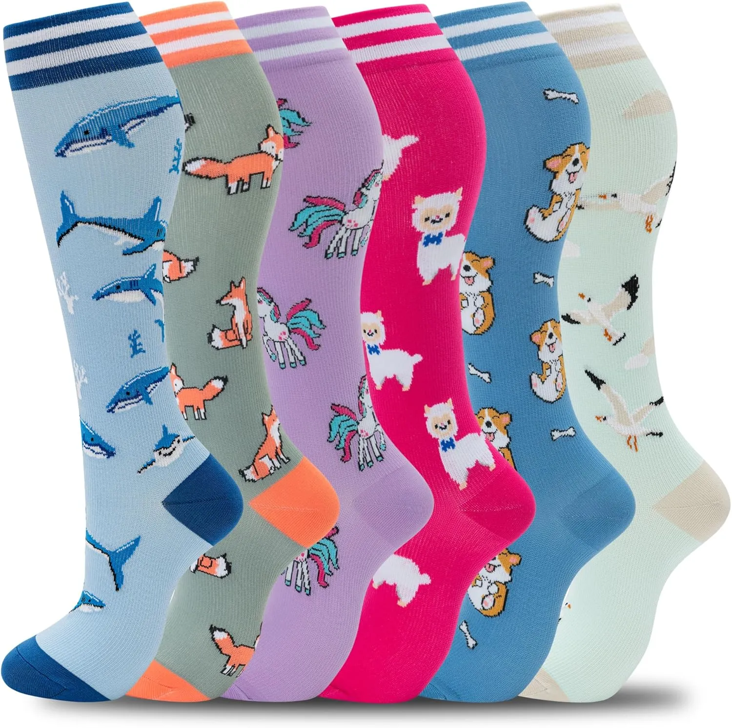 fenglaoda Compression Socks Women Men 6 Pairs, Knee High Best Support Circulation Socks for Running, Travel, Flight, Nurse