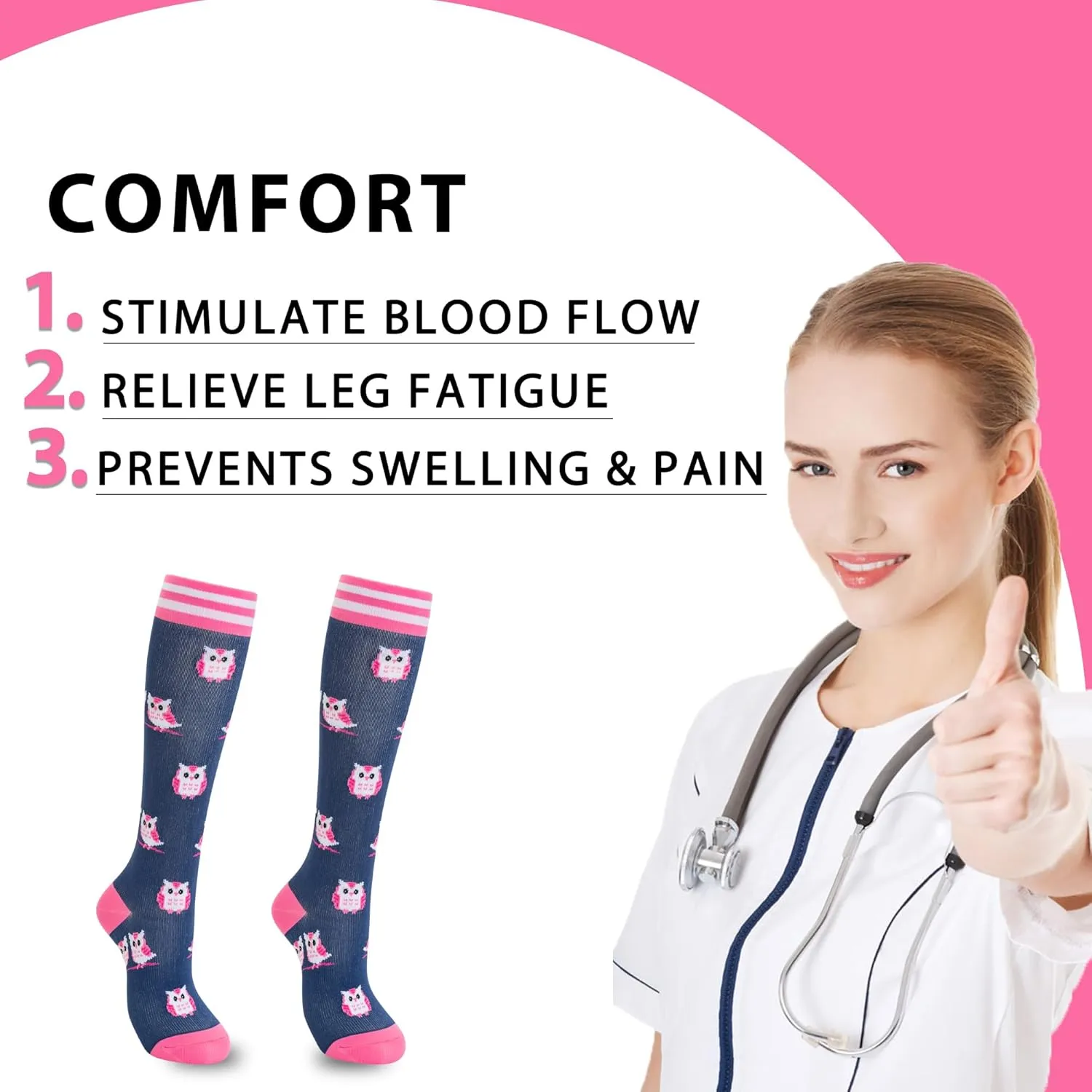 fenglaoda Compression Socks Women Men 6 Pairs, Knee High Best Support Circulation Socks for Running, Travel, Flight, Nurse