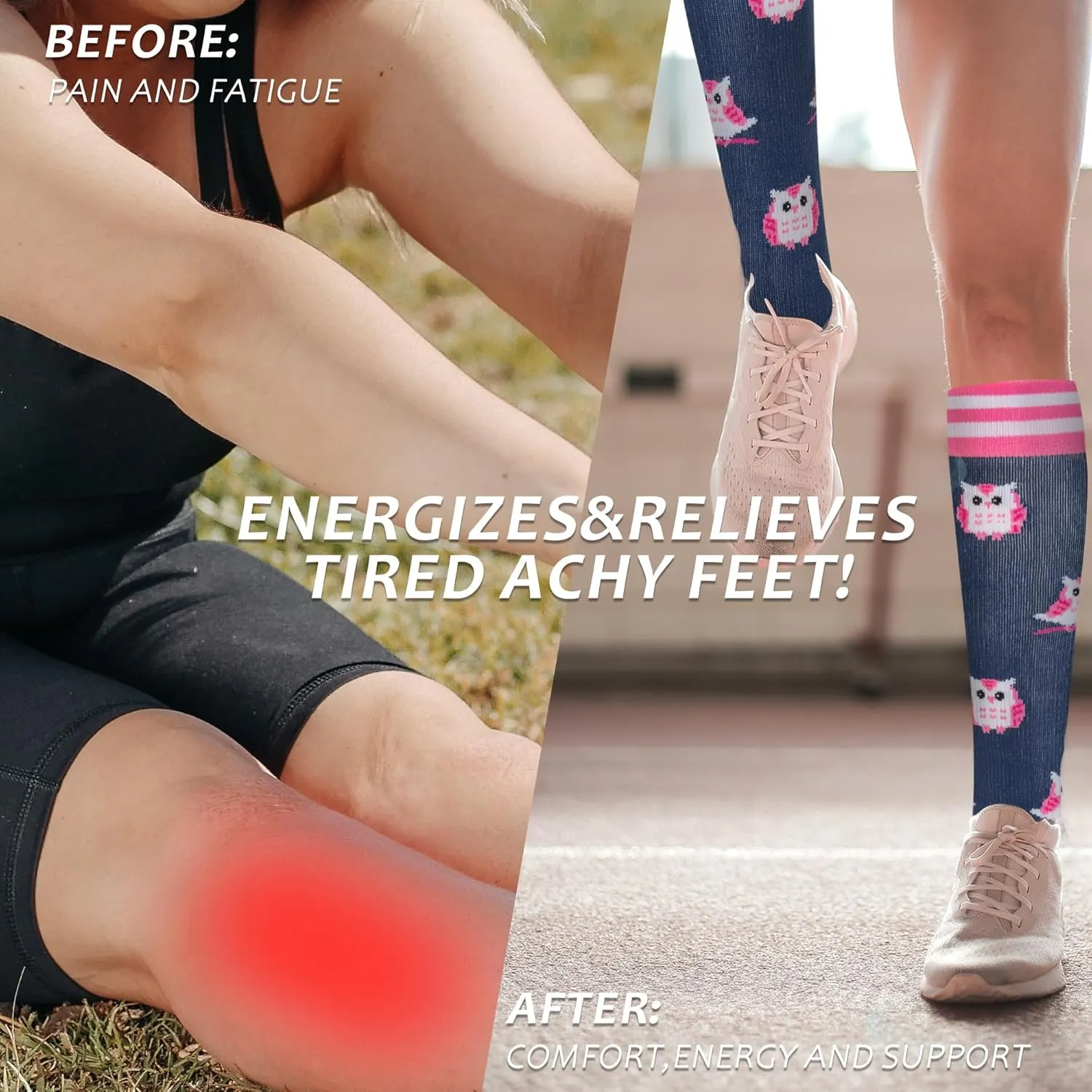 fenglaoda Compression Socks Women Men 6 Pairs, Knee High Best Support Circulation Socks for Running, Travel, Flight, Nurse