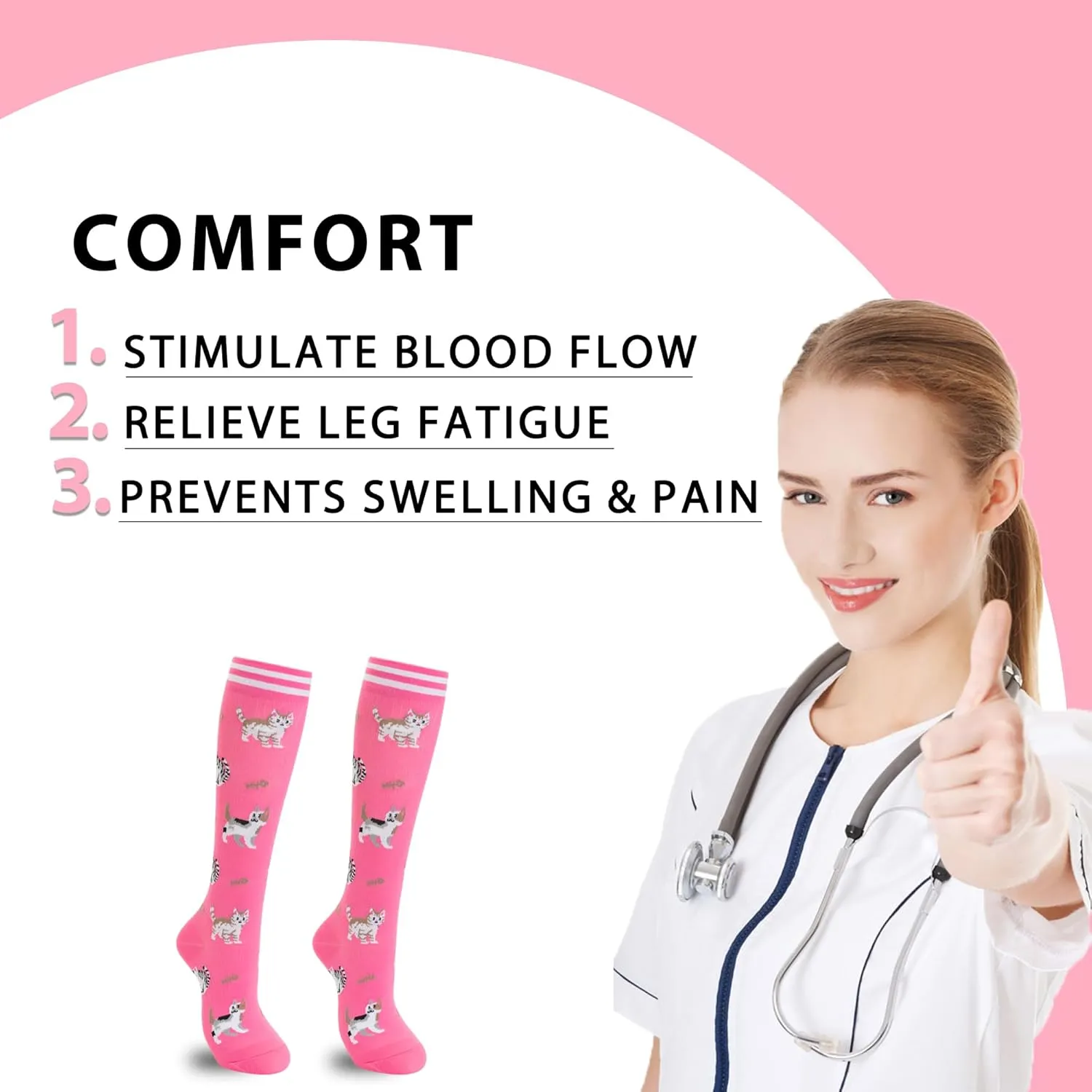 fenglaoda Compression Socks Women Men 6 Pairs, Knee High Best Support Circulation Socks for Running, Travel, Flight, Nurse