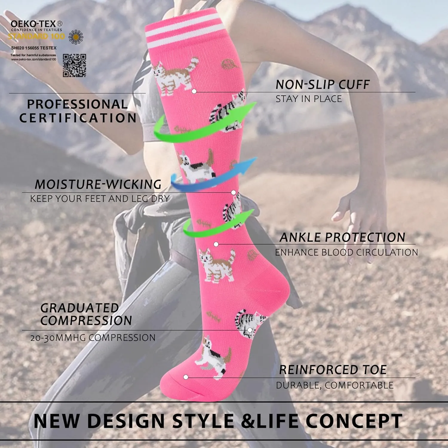 fenglaoda Compression Socks Women Men 6 Pairs, Knee High Best Support Circulation Socks for Running, Travel, Flight, Nurse