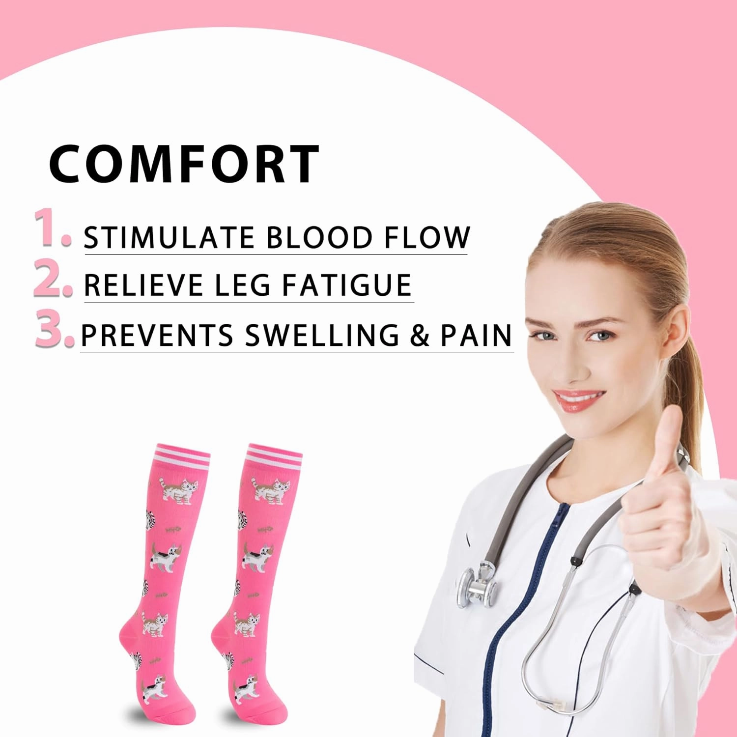 fenglaoda Compression Socks Women Men 6 Pairs, Knee High Best Support Circulation Socks for Running, Travel, Flight, Nurse