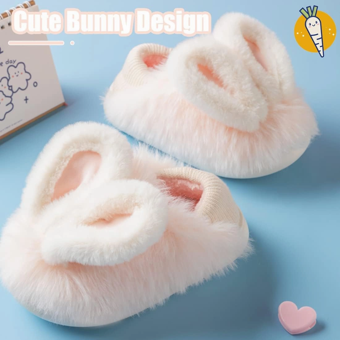 Fiedaz Girls Cute Bunny House Slippers Plush Fluffy Cozy Kids Funny Rabbit Warm Non-Slip Bedroom Slippers Pink Blue