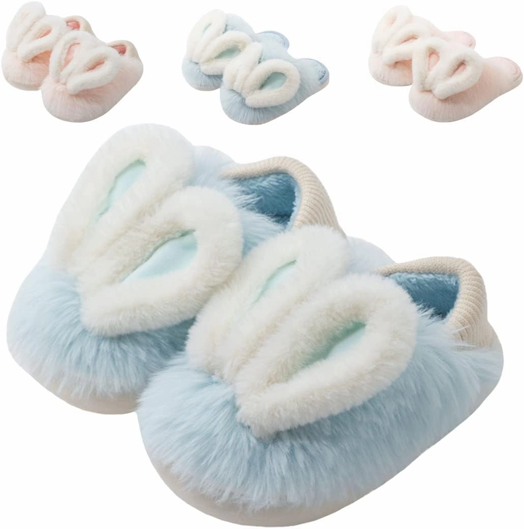 Fiedaz Girls Cute Bunny House Slippers Plush Fluffy Cozy Kids Funny Rabbit Warm Non-Slip Bedroom Slippers Pink Blue