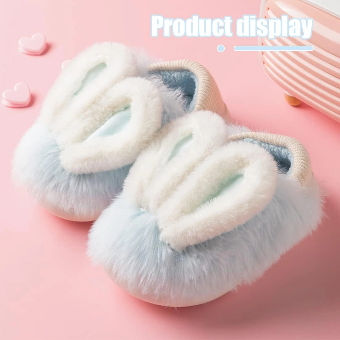 Fiedaz Girls Cute Bunny House Slippers Plush Fluffy Cozy Kids Funny Rabbit Warm Non-Slip Bedroom Slippers Pink Blue