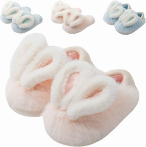 Fiedaz Girls Cute Bunny House Slippers Plush Fluffy Cozy Kids Funny Rabbit Warm Non-Slip Bedroom Slippers Pink Blue