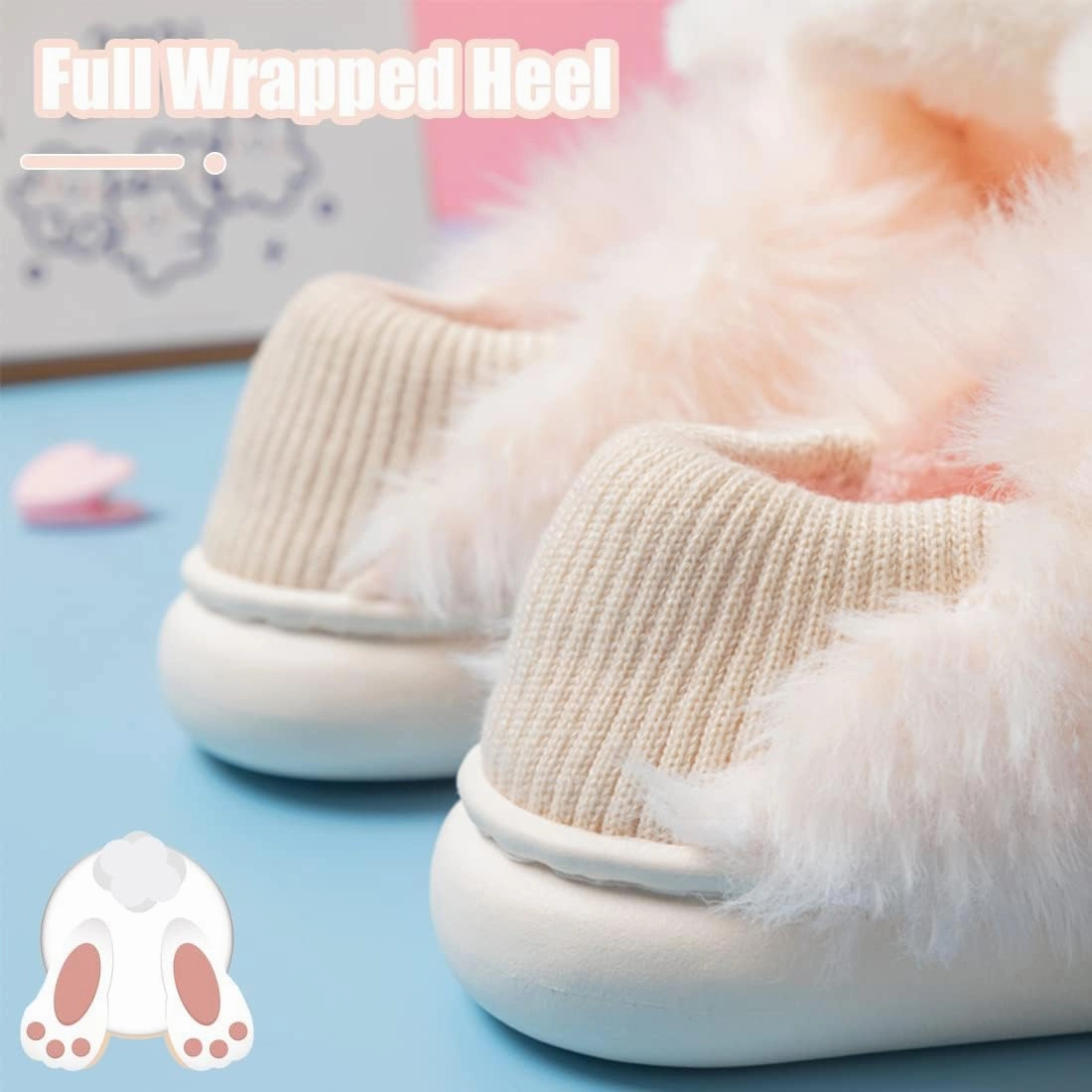 Fiedaz Girls Cute Bunny House Slippers Plush Fluffy Cozy Kids Funny Rabbit Warm Non-Slip Bedroom Slippers Pink Blue