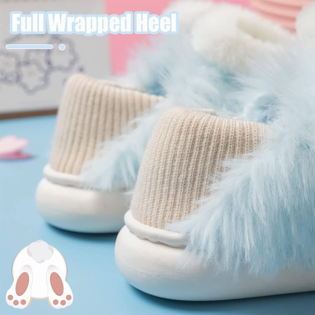Fiedaz Girls Cute Bunny House Slippers Plush Fluffy Cozy Kids Funny Rabbit Warm Non-Slip Bedroom Slippers Pink Blue