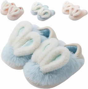Fiedaz Girls Cute Bunny House Slippers Plush Fluffy Cozy Kids Funny Rabbit Warm Non-Slip Bedroom Slippers Pink Blue