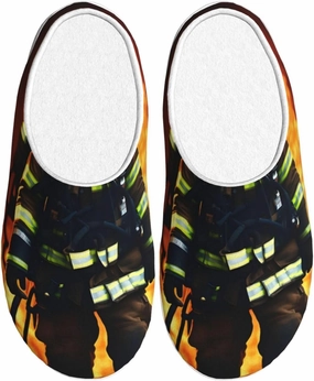 Firefighter Fireman Flame print Men's Women's Slippers Comfort Closed Toe House Shoes Fall Winter Home Slippers Indoor Scuff