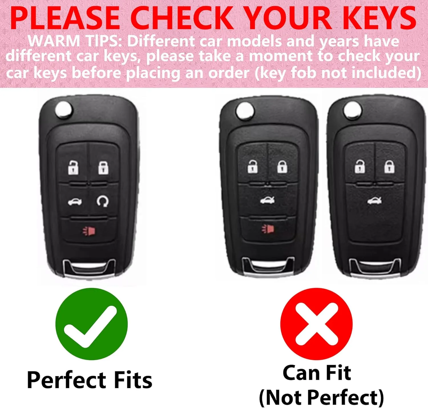 Fit for GMC Buick Key Fob Cover with Diamond Keychain, Compatible with Chevy Cruze Camaro Malibu Equinox Impala Buick Encore Regal GMC Flip Folding Key for Women (5 Buttons—Pink Heart)