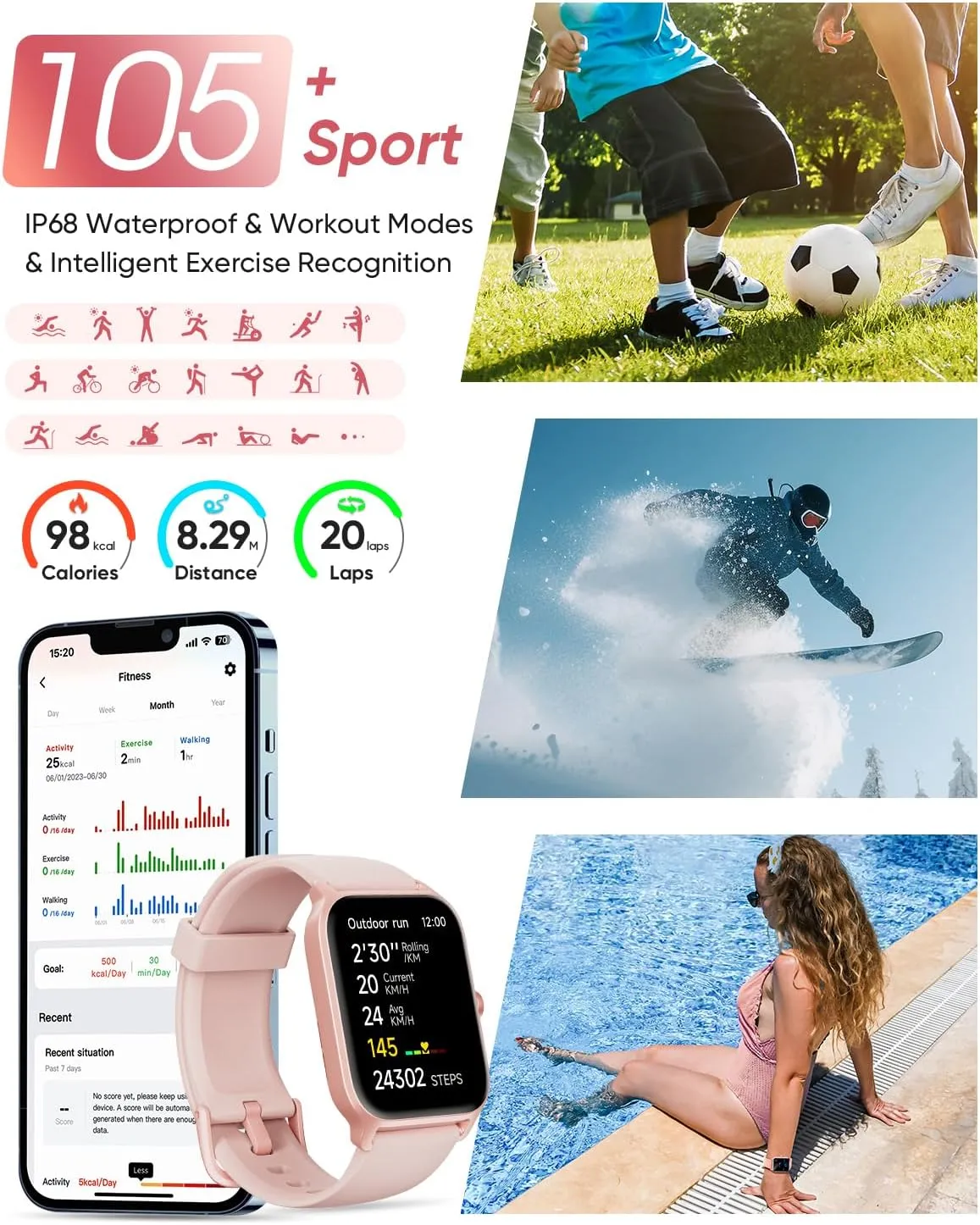 Fitpolo Smart Watch for Women Android & iPhone, Alexa Built-in [1.8" HD Screen] IP68 Waterproof Fitness Watch with Bluetooth Call (Answer/Make), Heart Rate/Sleep/SpO2 Monitor, 105 Sports Trackers