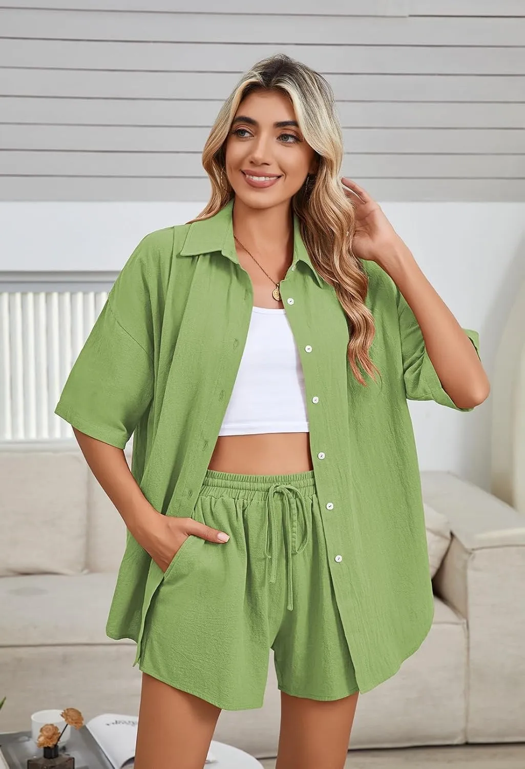 Fixmatti Women 2 Piece Outfit Summer Short Sleeve Top and Shorts Sweatsuit Set