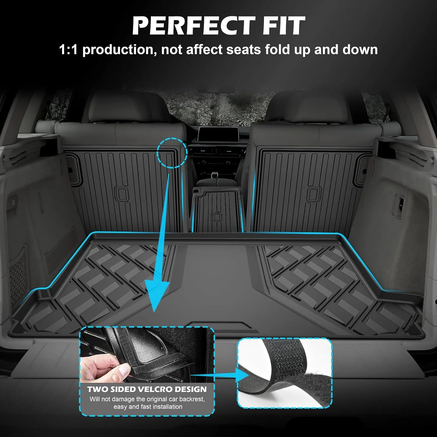 Floor Mats & Cargo Liner & Backrest Mat Compatible with BMW X5 2014-2018: All Weather Floor Mat X5 TPE Accessories Trunk Mat Back Seat Cover Protector Full Set