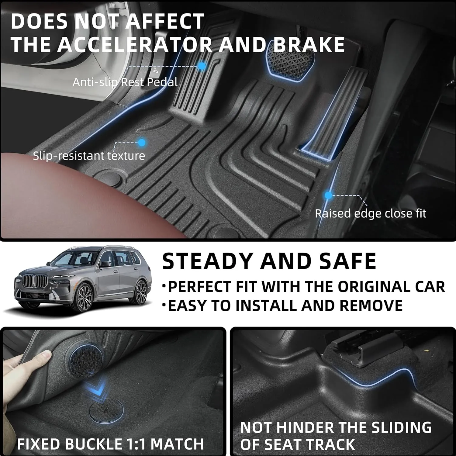 Floor Mats & Cargo Liner & Backrest Mat Compatible with BMW X5 2014-2018: All Weather Floor Mat X5 TPE Accessories Trunk Mat Back Seat Cover Protector Full Set