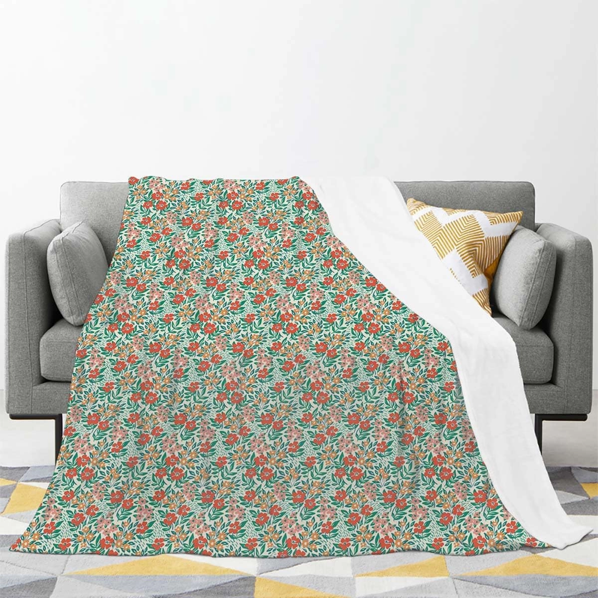 Flowers Graffiti Soft Lightweight Throw Blankets Warm Plush Blankets and Throws Couch Sofa Bed Camping Travel Picnic Outdoor Blanket Garden Spring Branches Pattern Red Green 50x60 inch